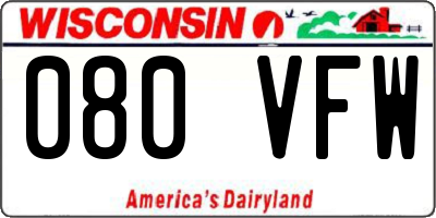 WI license plate 080VFW
