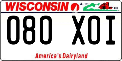 WI license plate 080XOI
