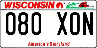 WI license plate 080XON