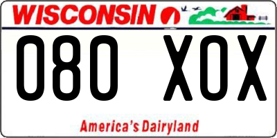 WI license plate 080XOX