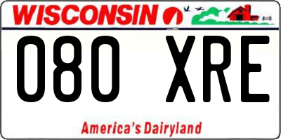 WI license plate 080XRE