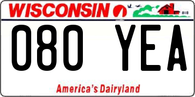 WI license plate 080YEA