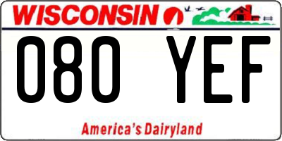 WI license plate 080YEF