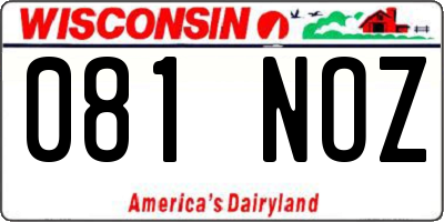WI license plate 081NOZ