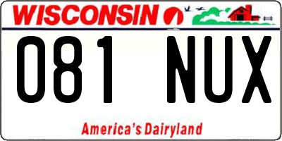 WI license plate 081NUX