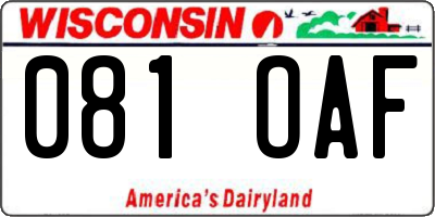 WI license plate 081OAF