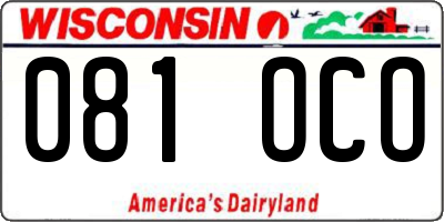 WI license plate 081OCO