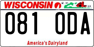 WI license plate 081ODA