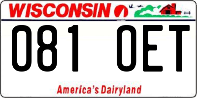 WI license plate 081OET