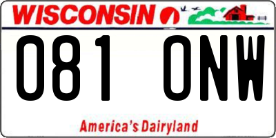 WI license plate 081ONW