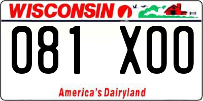 WI license plate 081XOO