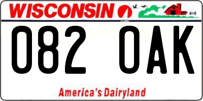 WI license plate 082OAK