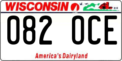 WI license plate 082OCE