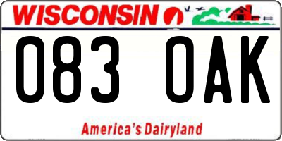 WI license plate 083OAK