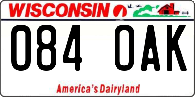 WI license plate 084OAK