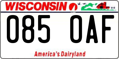 WI license plate 085OAF