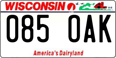 WI license plate 085OAK