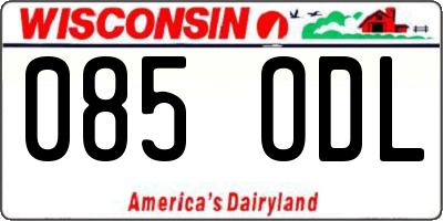 WI license plate 085ODL