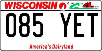 WI license plate 085YET