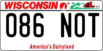 WI license plate 086NOT