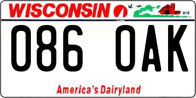 WI license plate 086OAK
