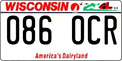 WI license plate 086OCR