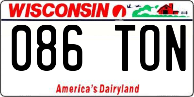 WI license plate 086TON