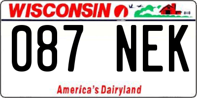 WI license plate 087NEK