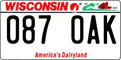 WI license plate 087OAK