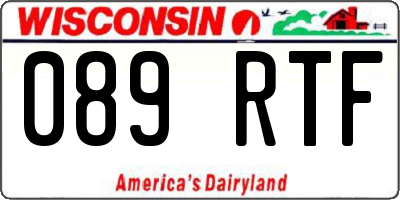 WI license plate 089RTF