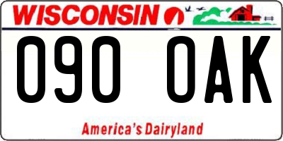 WI license plate 090OAK