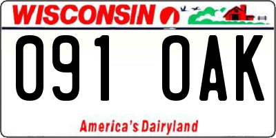 WI license plate 091OAK