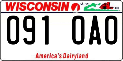 WI license plate 091OAO