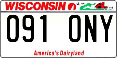 WI license plate 091ONY