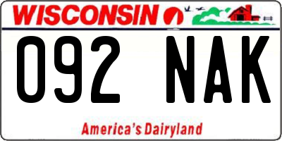 WI license plate 092NAK