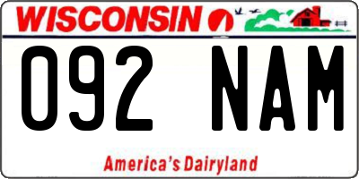 WI license plate 092NAM