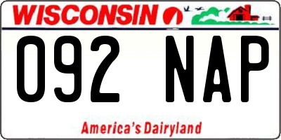 WI license plate 092NAP