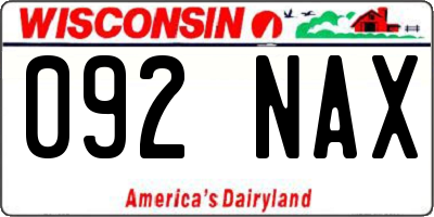 WI license plate 092NAX