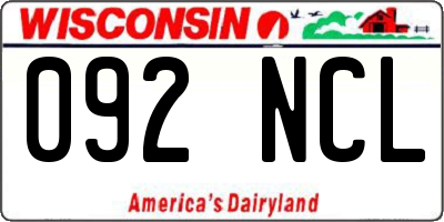 WI license plate 092NCL