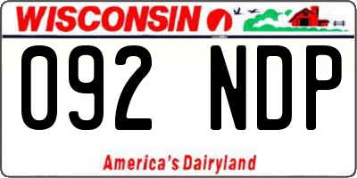 WI license plate 092NDP