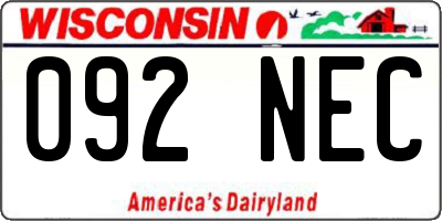 WI license plate 092NEC