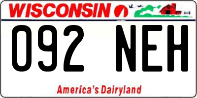 WI license plate 092NEH