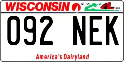 WI license plate 092NEK