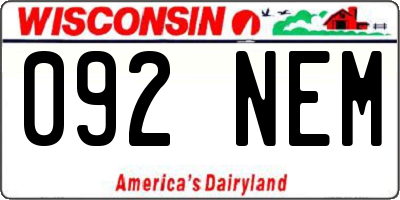 WI license plate 092NEM