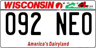 WI license plate 092NEO
