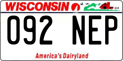 WI license plate 092NEP