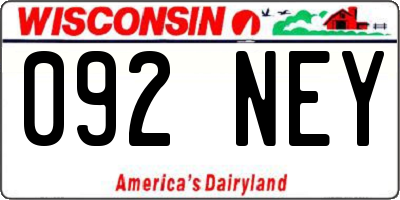 WI license plate 092NEY