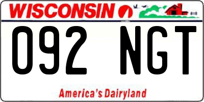 WI license plate 092NGT