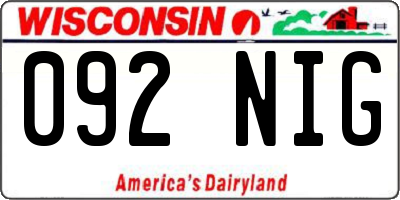 WI license plate 092NIG