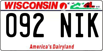 WI license plate 092NIK